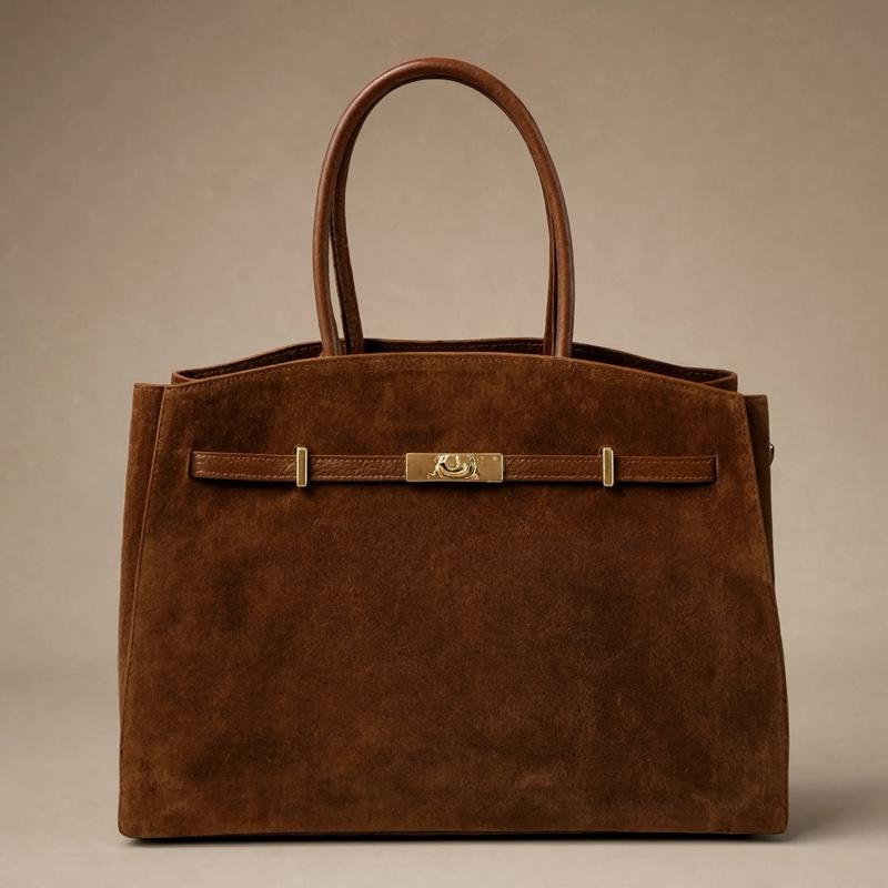 Grand sac Simona en cuir de vachette et daim, coloris moka — orme.