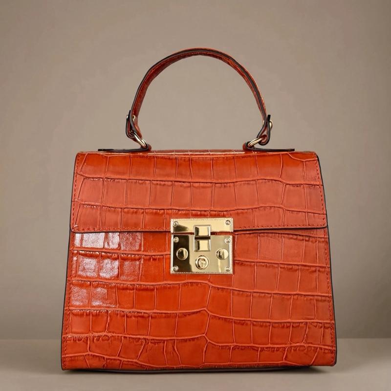 Sac Paola en cuir embossage façon croco, coloris terracotta — orme.
