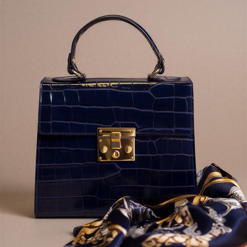 Sac Paola en cuir embossage façon croco, coloris bleu nuit — orme.