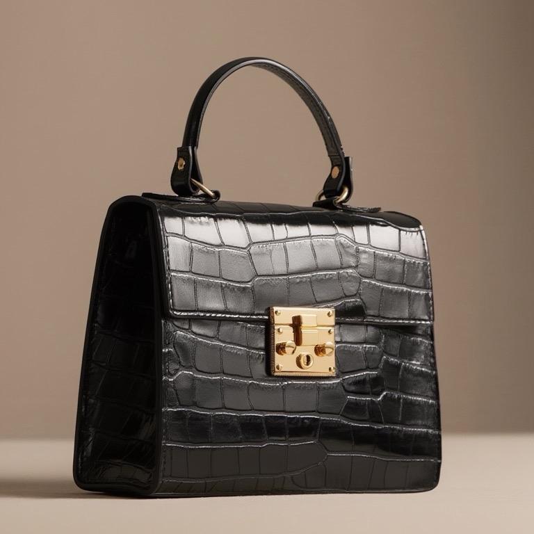 Sac Paola en cuir embossage façon croco, coloris noir — orme.