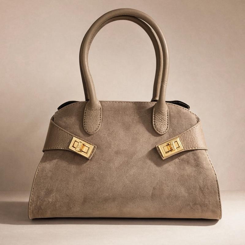 Sac à main Gabriella en cuir de vachette et daim — orme.