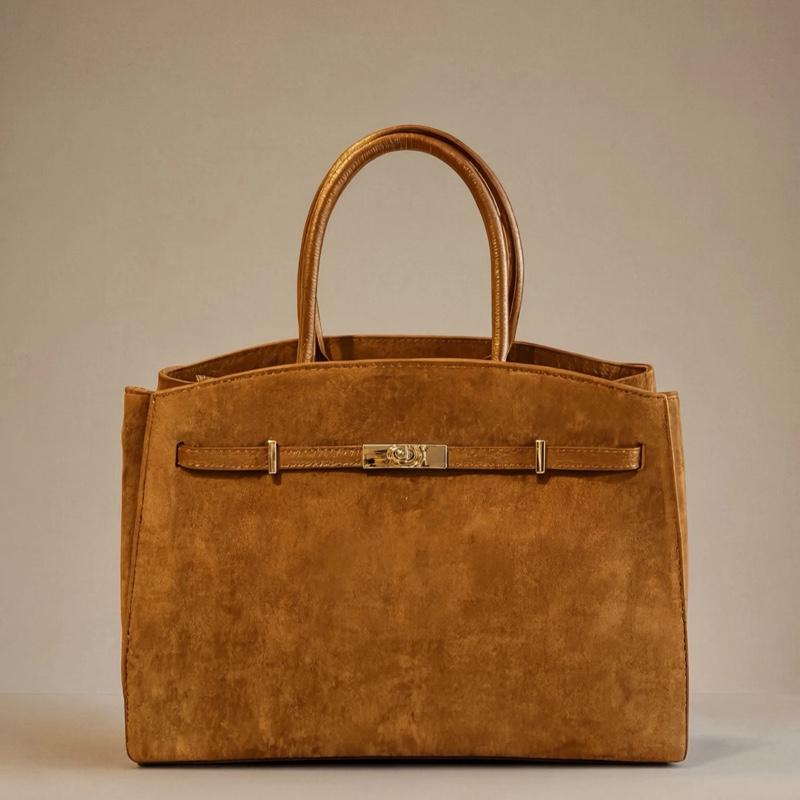 Grand sac Simona en cuir de vachette et daim, coloris cognac — orme.
